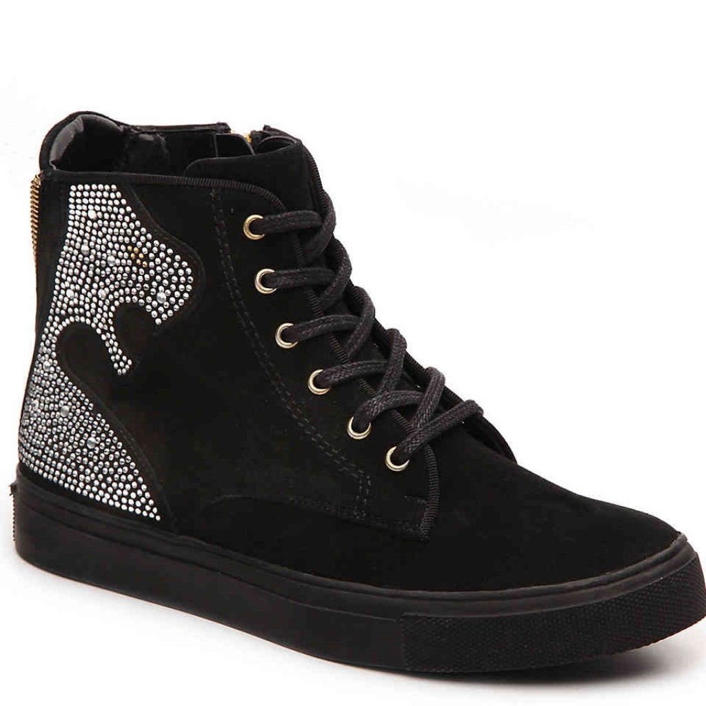 Beverly Feldman New Designer Sneakers High-Top Rhinestones Black Suede Women's